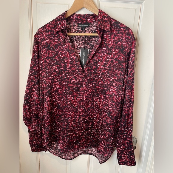 Catherine Gee Tops - Catherine Gee Daria French Cuff 100% Silk Red Sequin Blouse Oversized S